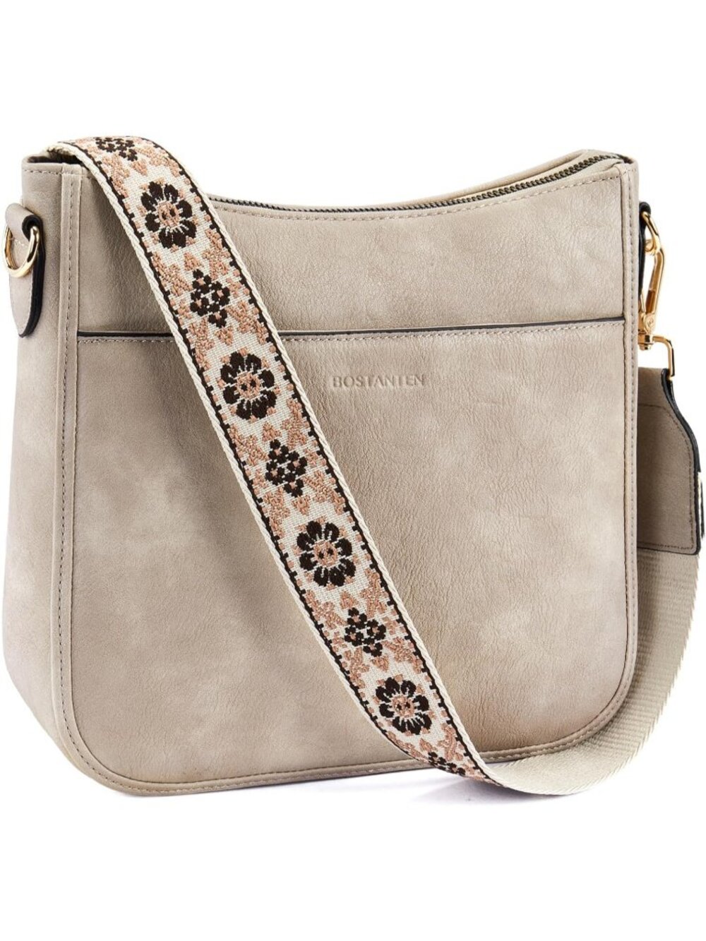 Women's Grey Leather Crossbody Bag Purse Ladies Hobo with Adjustable Strap
